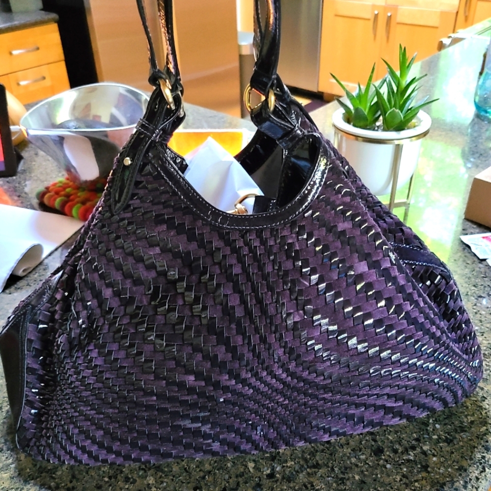 EUC Cole Haan Genevieve Large Woven Purple Leather tote